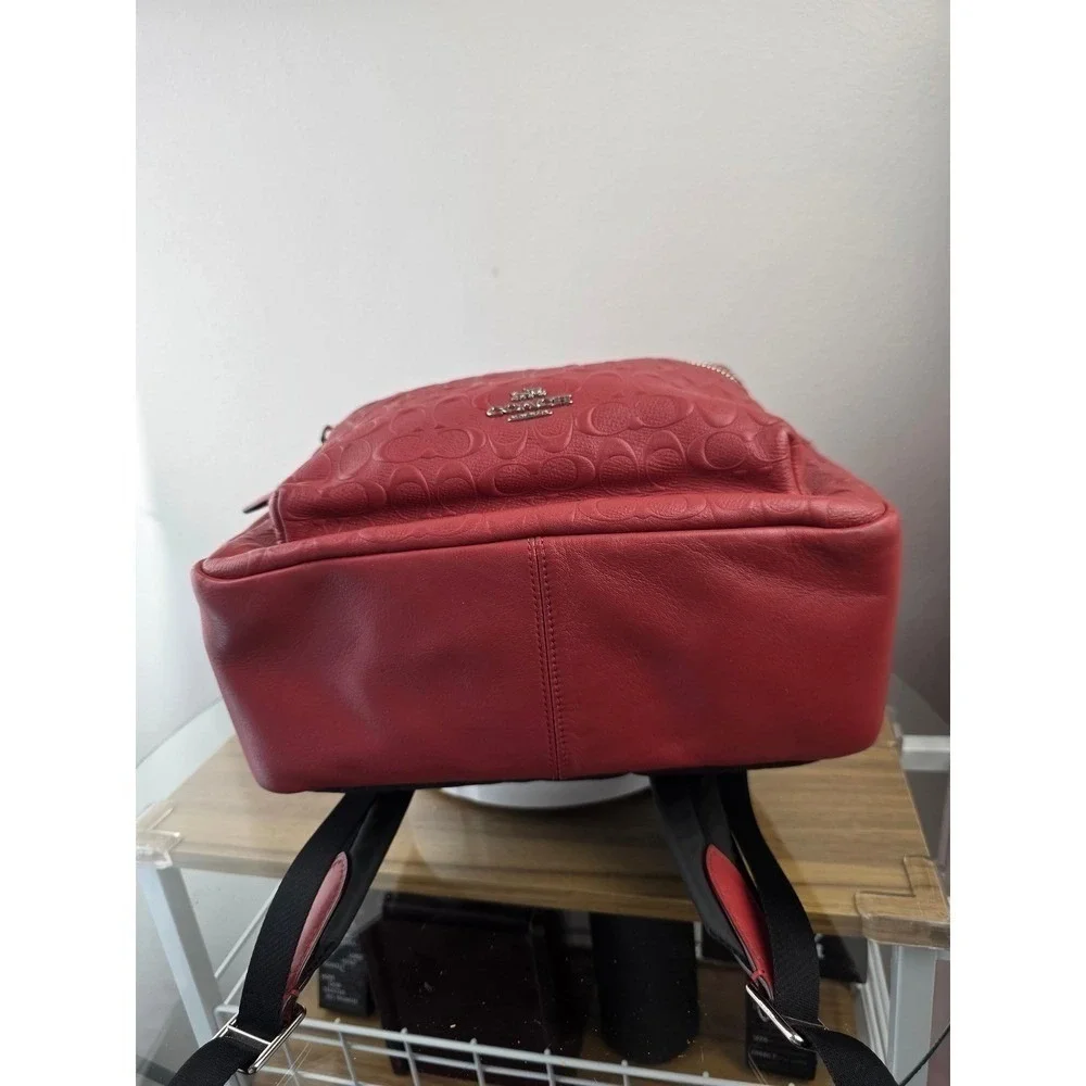 Coach Charlie Medium Backpack Red Embossed Signature C Pebble Leather F49499 Bag